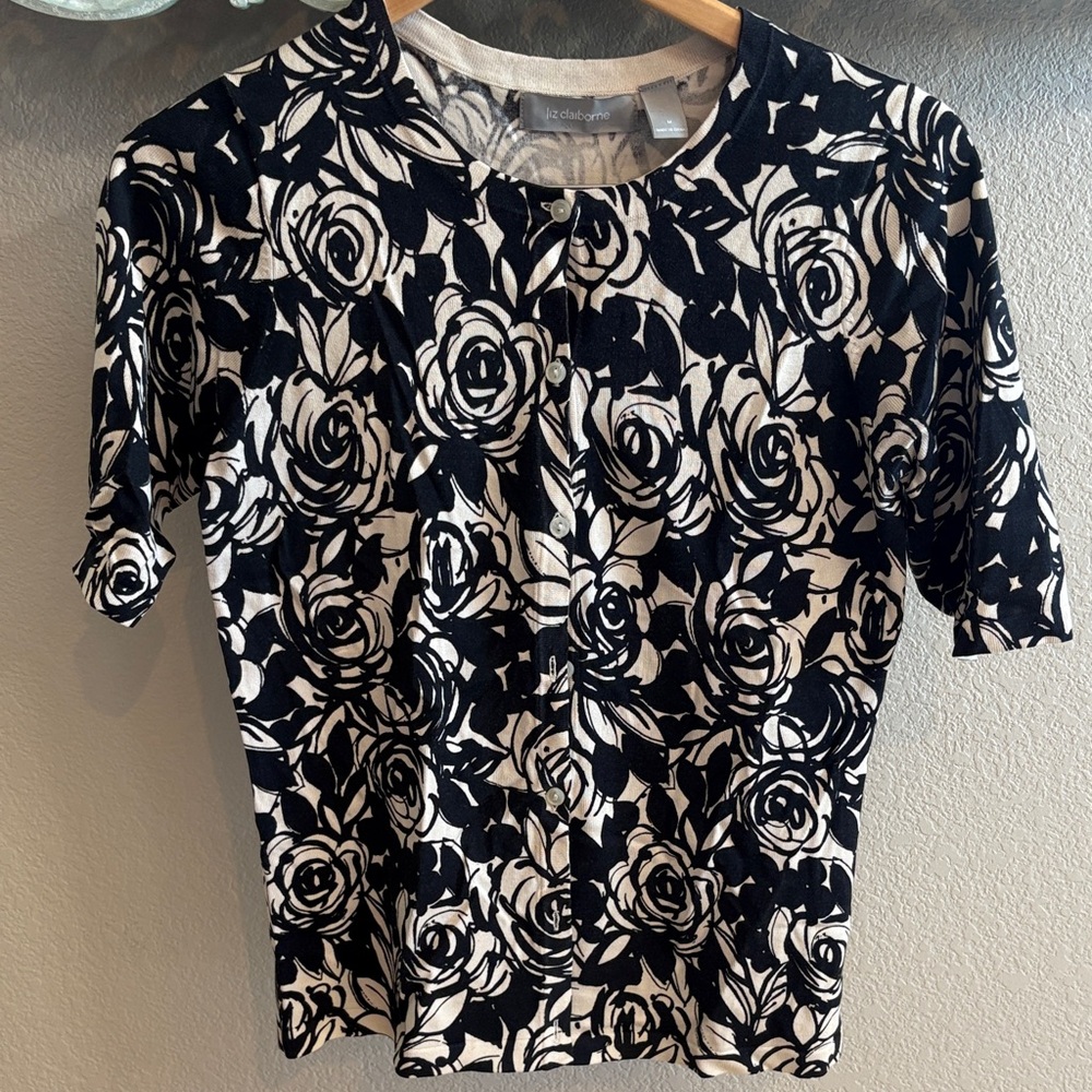 Liz Claiborne Black and White Floral Button Down Shirt